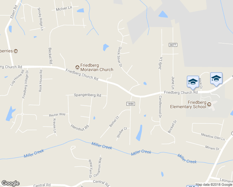 map of restaurants, bars, coffee shops, grocery stores, and more near 1853 Friedberg Church Road in Winston-Salem