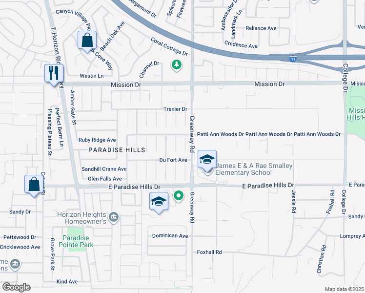 map of restaurants, bars, coffee shops, grocery stores, and more near 1055 Lush Hillside Court in Henderson