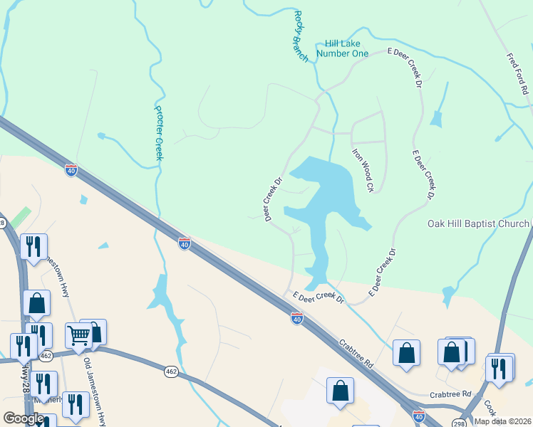 map of restaurants, bars, coffee shops, grocery stores, and more near 346 Deer Creek Drive in Crossville