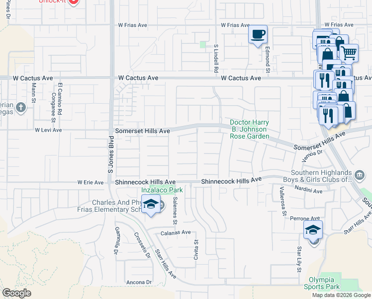 map of restaurants, bars, coffee shops, grocery stores, and more near 5660 Winter Star Court in Las Vegas