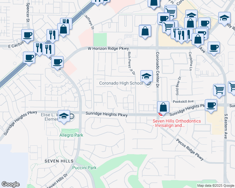 map of restaurants, bars, coffee shops, grocery stores, and more near 2900 Sunridge Heights Parkway in Henderson