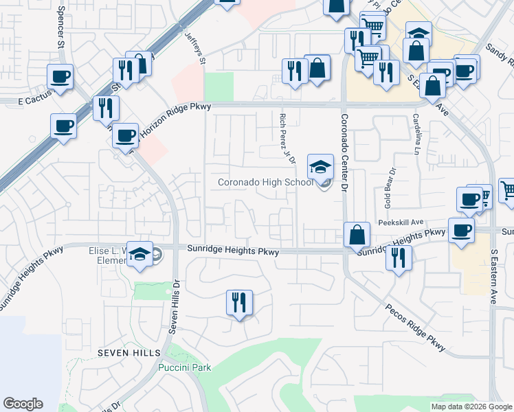 map of restaurants, bars, coffee shops, grocery stores, and more near 2900 Sunridge Heights Parkway in Henderson