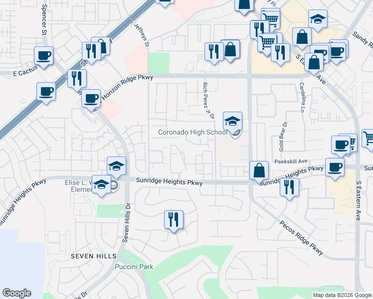 map of restaurants, bars, coffee shops, grocery stores, and more near 2947 Caxton Grove Drive in Henderson