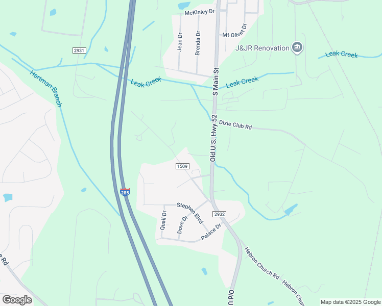 map of restaurants, bars, coffee shops, grocery stores, and more near 201 Leisure Time Lane in Winston-Salem