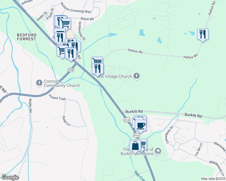 map of restaurants, bars, coffee shops, grocery stores, and more near 6930 Nolensville Pike in Brentwood