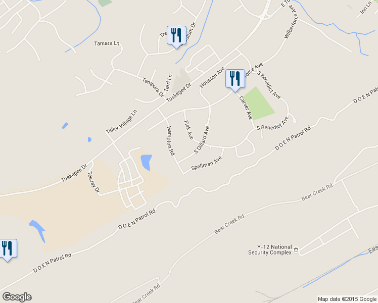 map of restaurants, bars, coffee shops, grocery stores, and more near 248 South Dillard Avenue in Oak Ridge