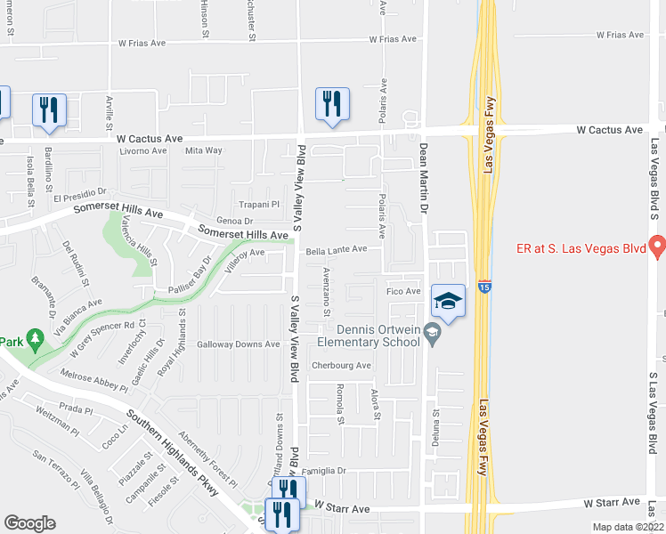 map of restaurants, bars, coffee shops, grocery stores, and more near 10784 Avenzano Street in Las Vegas