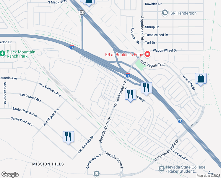 map of restaurants, bars, coffee shops, grocery stores, and more near 965 Nevada State Drive in Henderson
