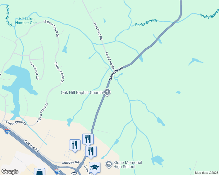 map of restaurants, bars, coffee shops, grocery stores, and more near 3096 Genesis Road in Crossville