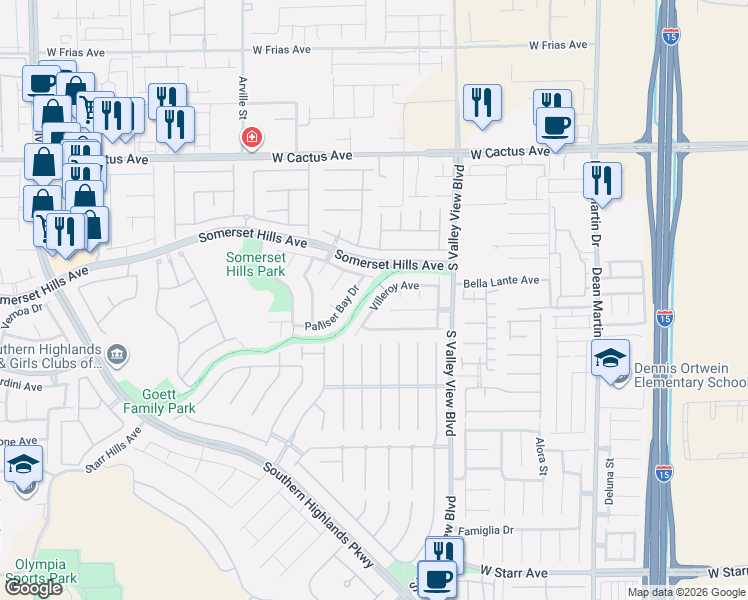 map of restaurants, bars, coffee shops, grocery stores, and more near 10751 Bel Etage Court in Las Vegas