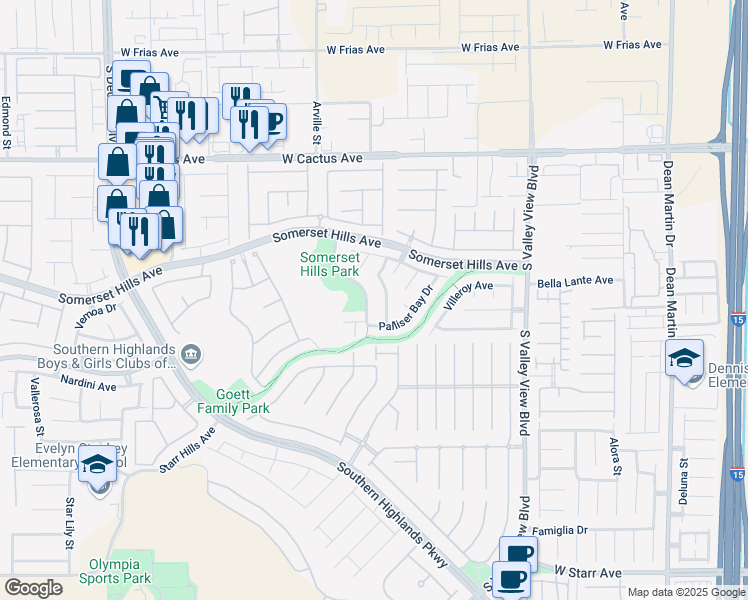 map of restaurants, bars, coffee shops, grocery stores, and more near 10780 Valencia Hills Street in Las Vegas