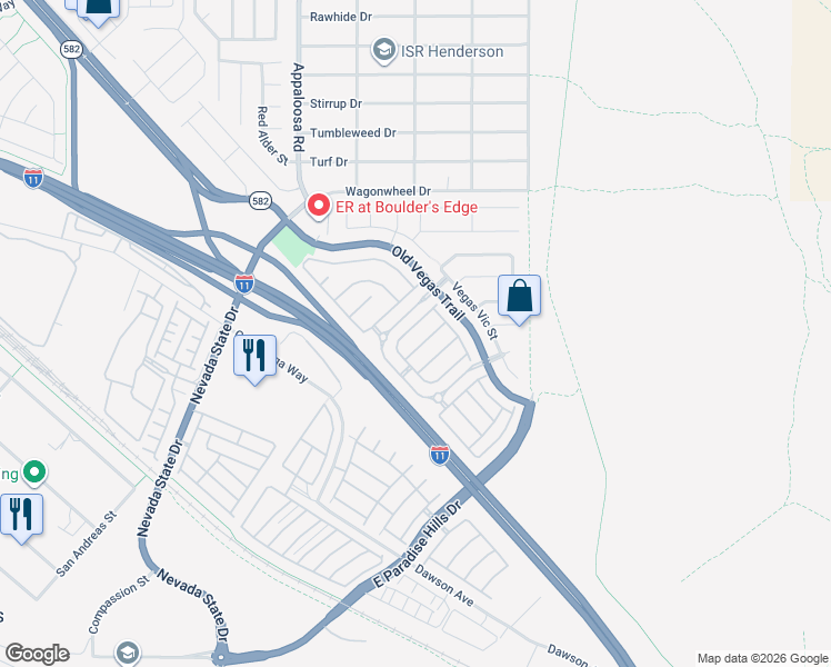 map of restaurants, bars, coffee shops, grocery stores, and more near 1584 Ward Frontier Lane in Henderson