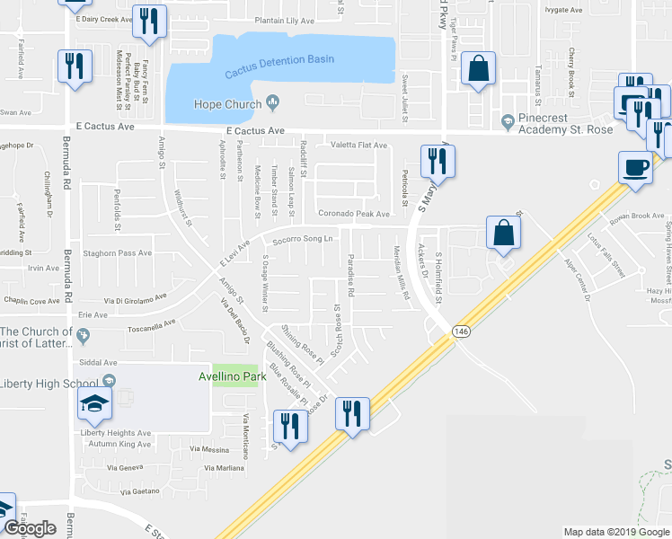 map of restaurants, bars, coffee shops, grocery stores, and more near 10790 Artesia Wells Street in Henderson