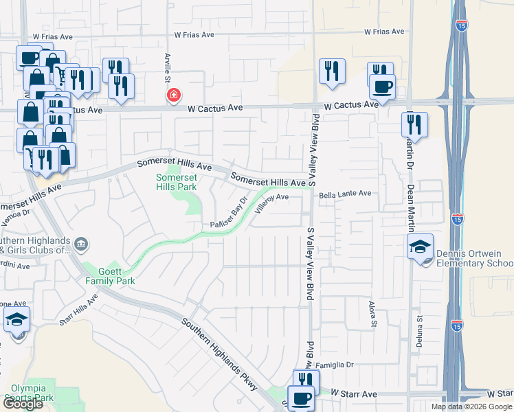 map of restaurants, bars, coffee shops, grocery stores, and more near 10751 Bel Etage Court in Las Vegas