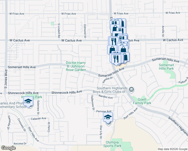map of restaurants, bars, coffee shops, grocery stores, and more near 5110 Esposito Avenue in Las Vegas