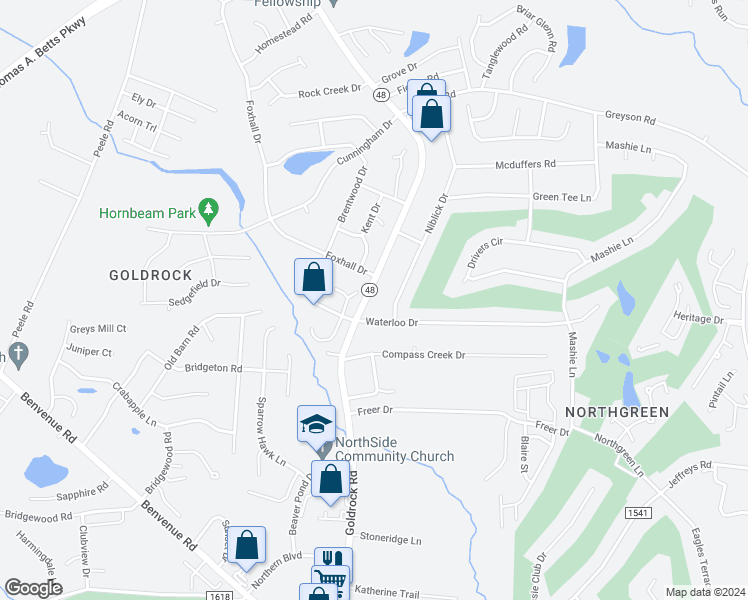 map of restaurants, bars, coffee shops, grocery stores, and more near 1009 Goldrock Road in Rocky Mount
