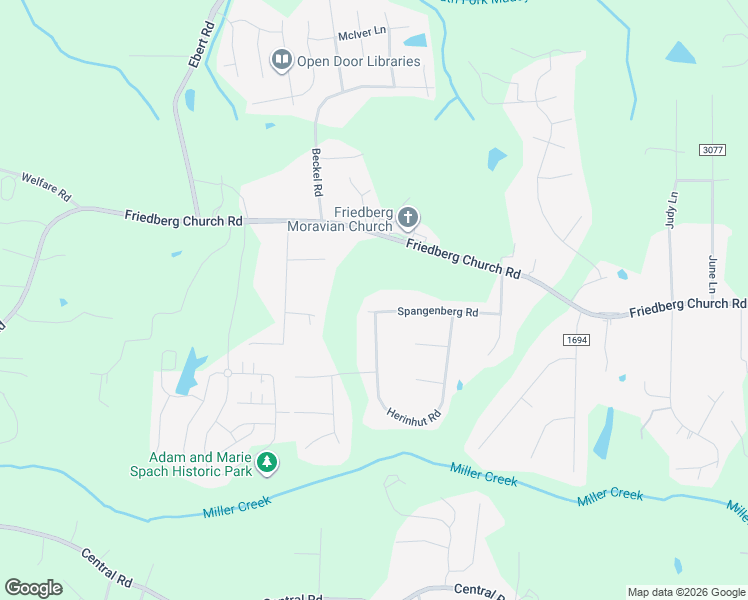 map of restaurants, bars, coffee shops, grocery stores, and more near 2971 Spangenberg Road in Winston-Salem