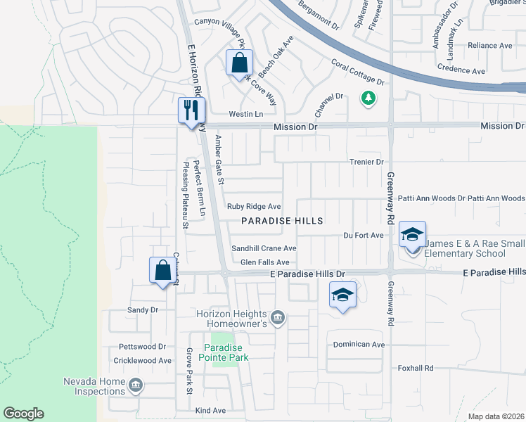 map of restaurants, bars, coffee shops, grocery stores, and more near 189 Ruby Ridge Avenue in Henderson