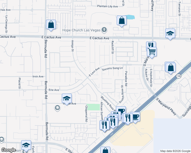 map of restaurants, bars, coffee shops, grocery stores, and more near 751 Lieber Way in Henderson