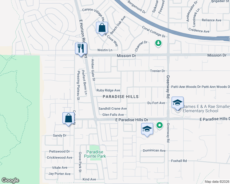map of restaurants, bars, coffee shops, grocery stores, and more near 193 Ruby Ridge Avenue in Henderson