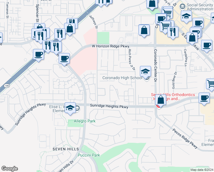map of restaurants, bars, coffee shops, grocery stores, and more near 936 Osterville Street in Henderson