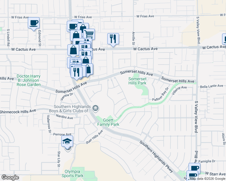 map of restaurants, bars, coffee shops, grocery stores, and more near 4493 Rometta Avenue in Las Vegas