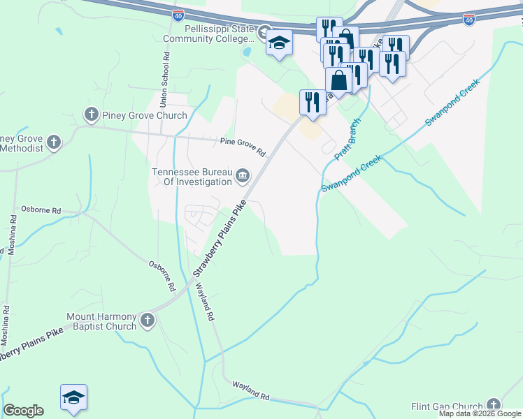 map of restaurants, bars, coffee shops, grocery stores, and more near 1607 Bell Lane in Knoxville