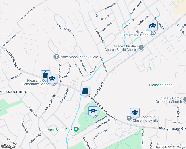 map of restaurants, bars, coffee shops, grocery stores, and more near 3808 Vienna Drive in Knoxville