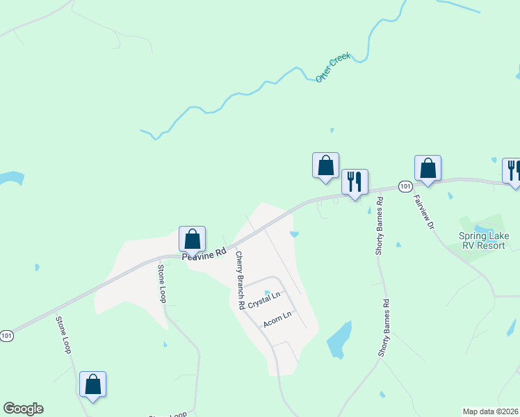 map of restaurants, bars, coffee shops, grocery stores, and more near 3653 Peavine Road in Crossville