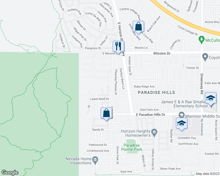 map of restaurants, bars, coffee shops, grocery stores, and more near 1030 Copper Palm Court in Henderson