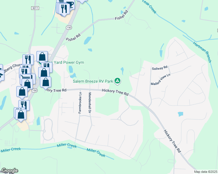 map of restaurants, bars, coffee shops, grocery stores, and more near 2860 Hickory Tree Road in Winston-Salem