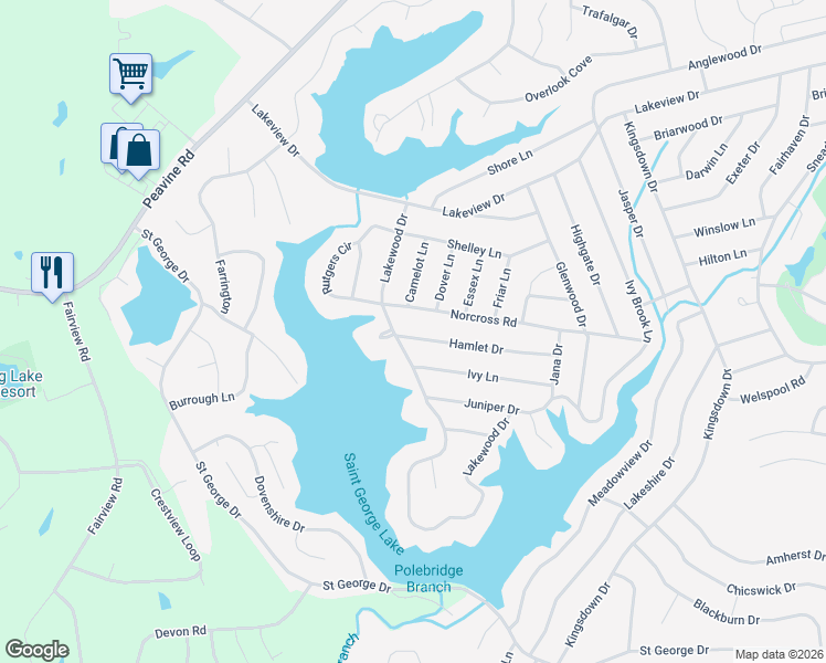 map of restaurants, bars, coffee shops, grocery stores, and more near 107 Hamlet Drive in Crossville