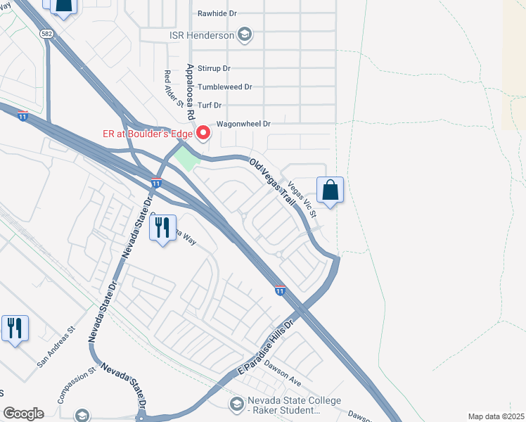 map of restaurants, bars, coffee shops, grocery stores, and more near 1569 Rusty Ridge Lane in Henderson