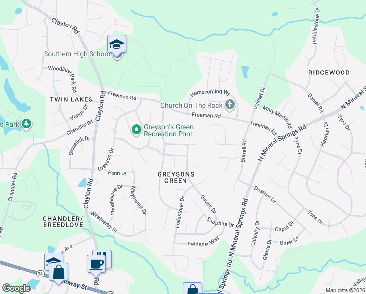 map of restaurants, bars, coffee shops, grocery stores, and more near 3620 Turquoise Drive in Durham