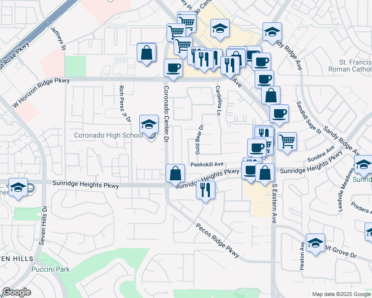 map of restaurants, bars, coffee shops, grocery stores, and more near 985 Courtney Valley Street in Henderson