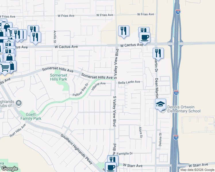 map of restaurants, bars, coffee shops, grocery stores, and more near 10754 Rococo Court in Las Vegas
