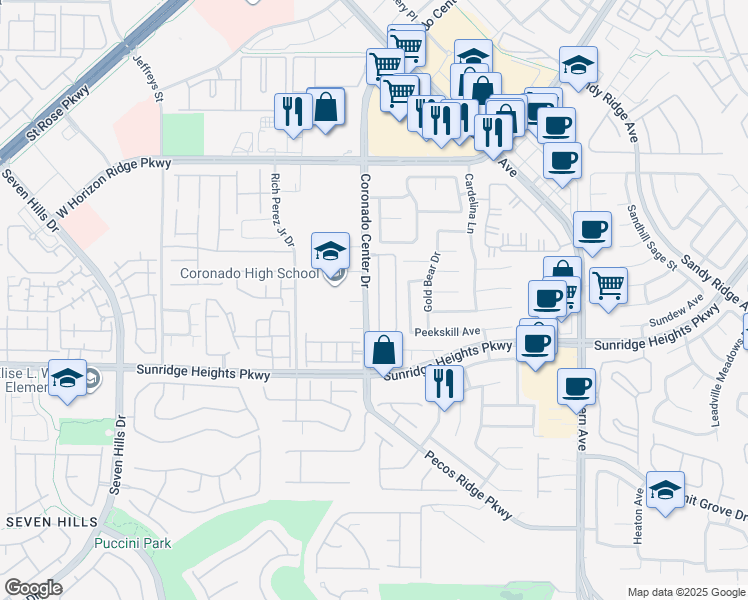 map of restaurants, bars, coffee shops, grocery stores, and more near 961 Wagner Valley Street in Henderson