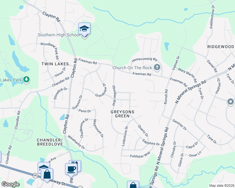 map of restaurants, bars, coffee shops, grocery stores, and more near 3602 Turquoise Drive in Durham