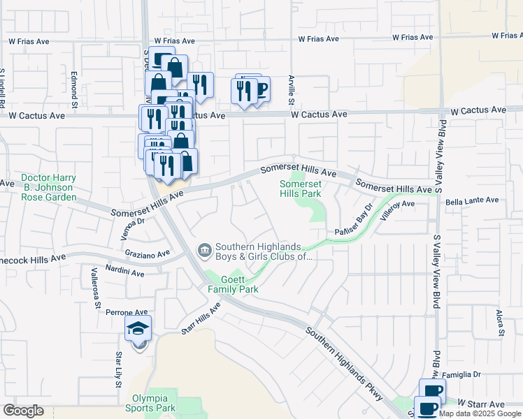 map of restaurants, bars, coffee shops, grocery stores, and more near 4432 Villa Toscano Court in Las Vegas