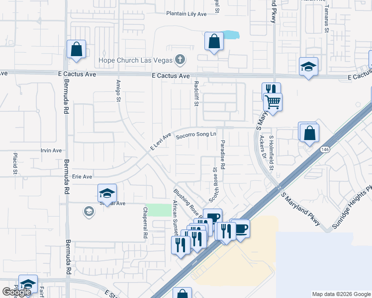map of restaurants, bars, coffee shops, grocery stores, and more near 10783 Sheridan Dawn Court in Henderson