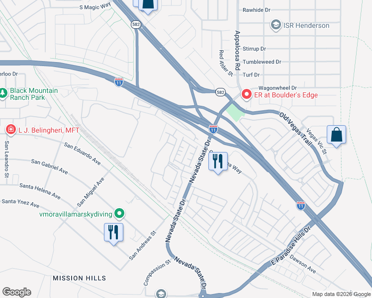 map of restaurants, bars, coffee shops, grocery stores, and more near 965 Nevada State Drive in Henderson