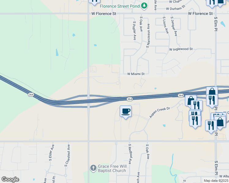 map of restaurants, bars, coffee shops, grocery stores, and more near Liberty Trail in Broken Arrow