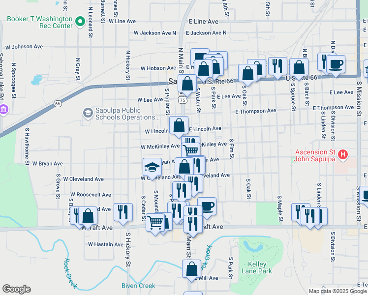 map of restaurants, bars, coffee shops, grocery stores, and more near in Sapulpa