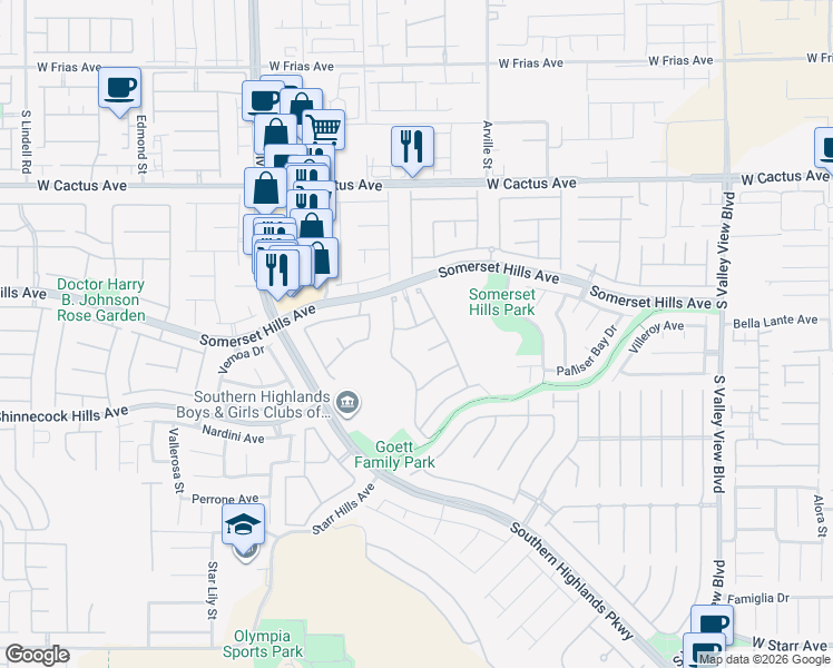 map of restaurants, bars, coffee shops, grocery stores, and more near 4493 Rometta Avenue in Las Vegas
