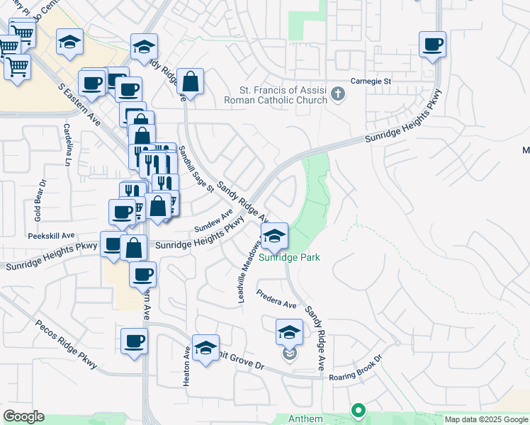 map of restaurants, bars, coffee shops, grocery stores, and more near 2413 Indian Pony Court in Henderson
