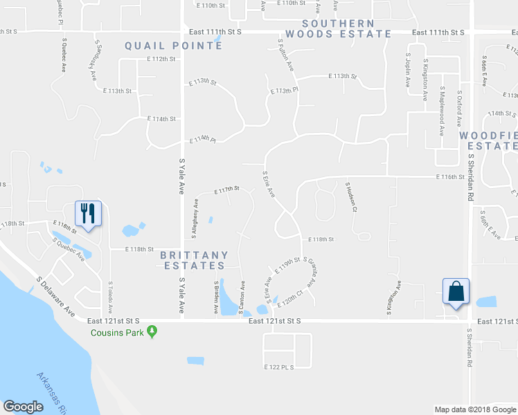 map of restaurants, bars, coffee shops, grocery stores, and more near 11707 South Canton Avenue in Tulsa