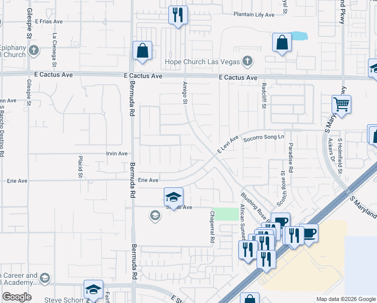 map of restaurants, bars, coffee shops, grocery stores, and more near 10778 South Tall Timber Street in Las Vegas