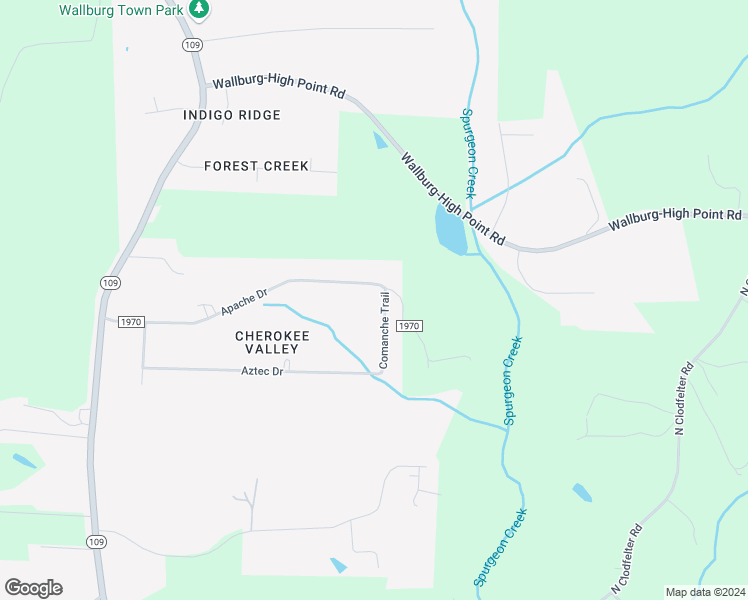 map of restaurants, bars, coffee shops, grocery stores, and more near 134 Comanche Trail in Winston-Salem