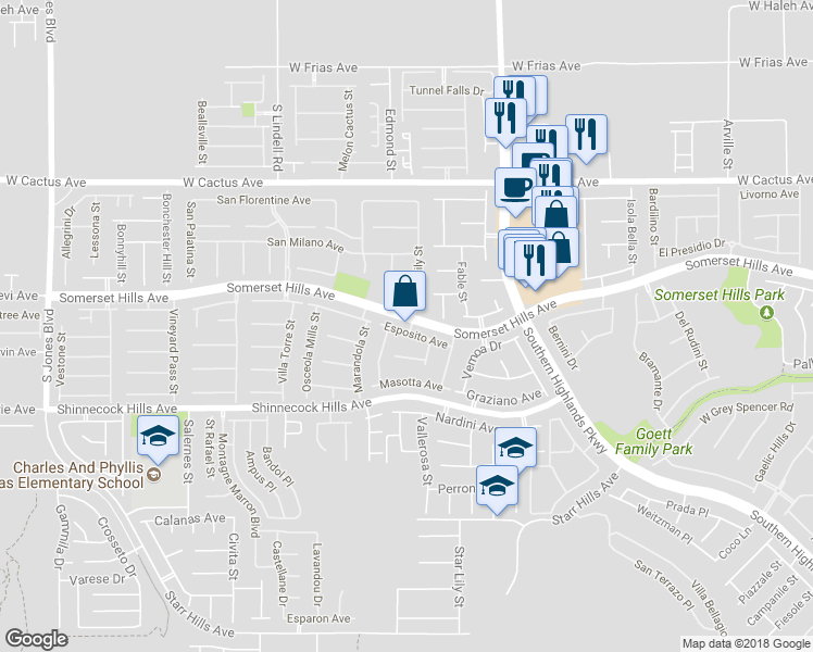 map of restaurants, bars, coffee shops, grocery stores, and more near 5182 Esposito Avenue in Las Vegas