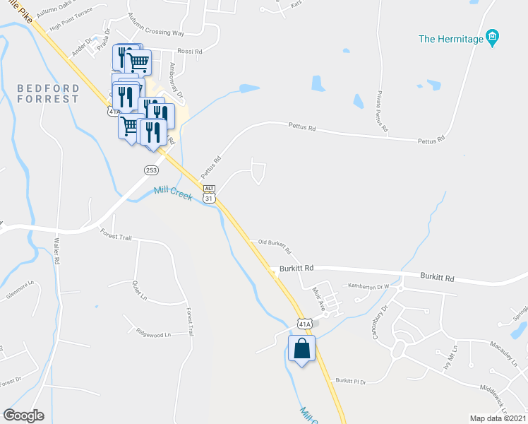 map of restaurants, bars, coffee shops, grocery stores, and more near 6944 Nolensville Pike in Brentwood